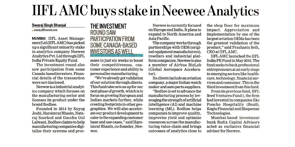 IIFL AMC buys stake in Neewee Analytics