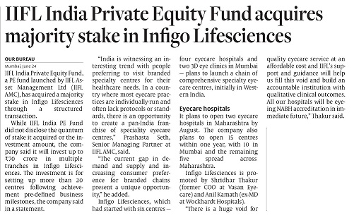 IIFL India PE Fund acquires majority stake in Infigo Life Sciences